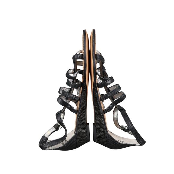 Sam Edelman Shoes Womens 7.5 Sandal Leather Caged Buckle Strappy Low Wedge Donna - Picture 8 of 12